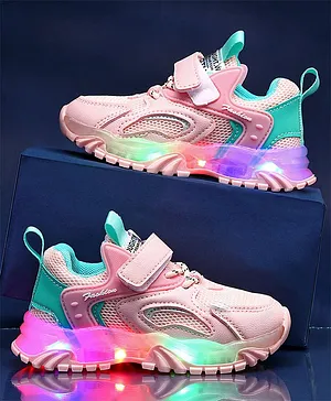 KIDLINGSS Dual Color Pattern Casual LED Shoes - Pink Sea Green