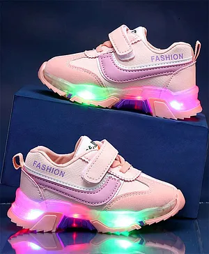 KIDLINGSS Side Patch Design Casual LED Shoes - Pink