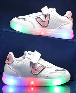 KIDLINGSS V Patch Detail Casual LED Shoes - White Pink