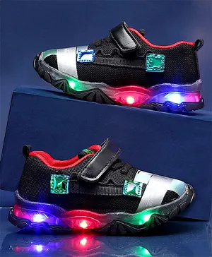 KIDLINGSS Shiny Mesh Detail Casual LED Shoes - Black