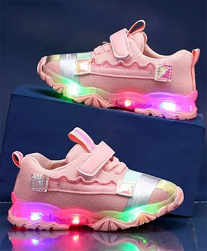 KIDLINGSS Shiny Mesh Detail Casual LED Shoes - Pink