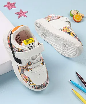 KIDLINGSS Graffiti Doodle Printed Side Patch Velcro Closure Sneakers - Orange & White