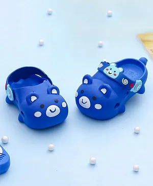 Yellow Bee Bear Detail Casual Clogs - Blue