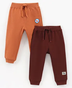 Bonfino Full Length Joggers Solid Colour with Pacth Pack of 2- Brown