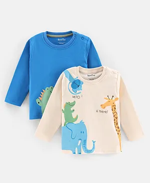 Bonfino Full Sleeves T-Shirt Animal Print Pack Of 2 - Blue Off White