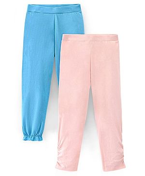 Pine Kids Knitted Three Fourth Length Solid Color Leggings Pack Of 2 - Blue Pink