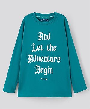 Pine Kids Full Sleeves Biowashed T-Shirt Text Print - Blue