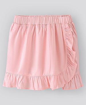 Pine Kids Solid Soft Rayon Skirt with Frills Knee Length - Rose Quartz