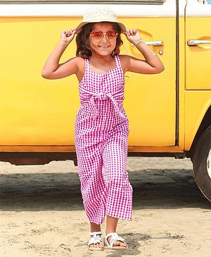 Babyhug Cotton Sleeveless Checks Jumpsuit- Pink