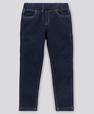 Pine Kids Cotton Full Length Stretchable Jeggings with Elasticated Waistband Washed - Dark Blue