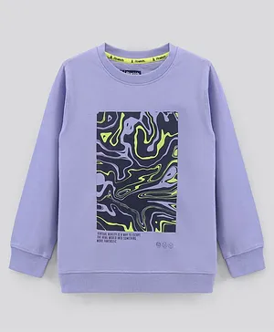 Pine Kids Bio-Washed Cotton Full Sleeves Printed Sweatshirt - Purple
