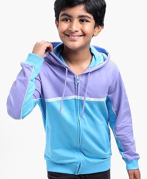 Pine Kids Full Sleeves Biowashed Hooded Sweatshirt Text Print - Blue Purple