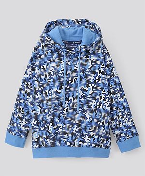 Pine Kids Full Sleeves Biowashed Hooded Printed Sweatshirt - Blue