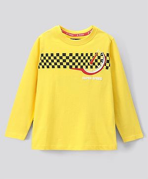 Pine Kids Cotton Knit Full Sleeves Racetrack Printed Biowash T Shirt - Yellow