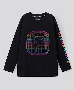 Pine Kids Cotton Knit Full Sleeves Text Printed Biowash T Shirt - Black