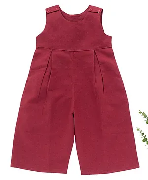 Kadam Baby Sleeveless With Shoulder Buttons Solid Jumpsuit - Maroon