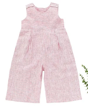 Kadam Baby Striped Self Design With Shoulder Buttons Jumpsuit - Pink