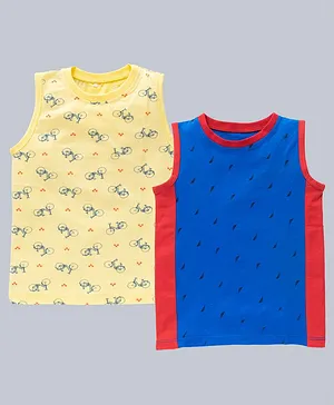 Kadam Baby Pack Of 2 All Over Bicycle Printed & Side Striped Tees - Blue & Yellow