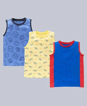 Kadam Baby Pack Of 3 Side Striped Bicycle Printed Tees - Blue & Yellow