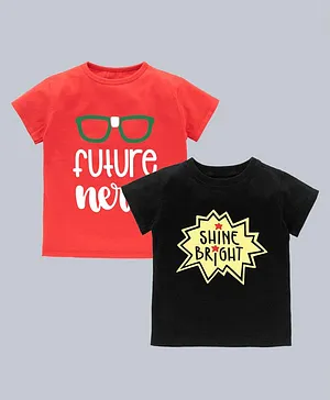 Kadam Baby Pack Of 2 Half Sleeves Future Mera And Shine Bright Printed T Shirts - Red Black