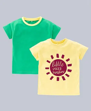 Kadam Baby Pack Of 2 Half Sleeves Miss Little Sunshine Printed T Shirts- Green Yellow