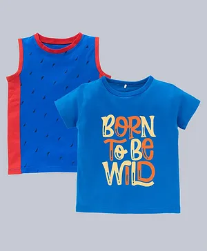 Kadam Baby Pack Of 2 Sleeveless And Half Sleeves Born To Be Wild And Flick Printed T Shirts - Blue