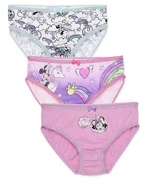 Charm n Cherish Pack Of 3 Minnie Mouse Print Panties - Pink White & Purple