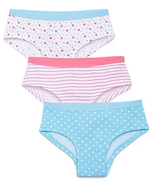 Charm n Cherish Pack Of 3 Stars & Polka Dot Print With Striped Panties - White Pink & Blue
