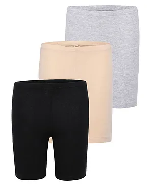 Charm n Cherish Pack Of 3 Solid Cycling Shorts - Grey Black & Beige