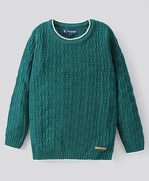 Pine Kids Fine Acrylic Knit Full Sleeves Pullovers Sweaters Textured - Teal