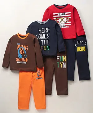 OHMS Full Sleeves T-Shirts & Loungepants Text Print Pack Of 3 - Multicolor