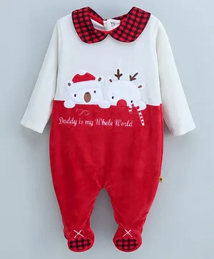 Brats And Dolls Full Sleeves Romper Bear Patch - Red