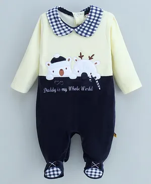 Brats And Dolls Full Sleeves Romper Bear Patch - Blue