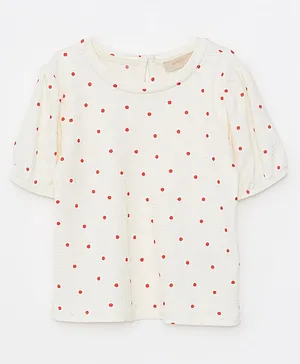 LC Waikiki Polyester Half Sleeves Top Polka Dots Printed - White