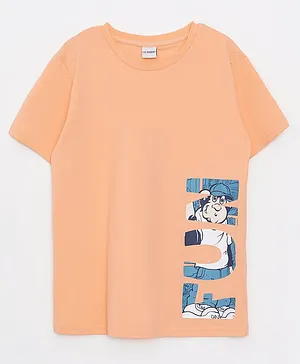 LC Waikiki Cotton Half Sleeves T-Shirt Text Printed - Coral Orange