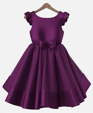 HEYKIDOO Short Sleeves Bow Embellished Solid Dress - Purple