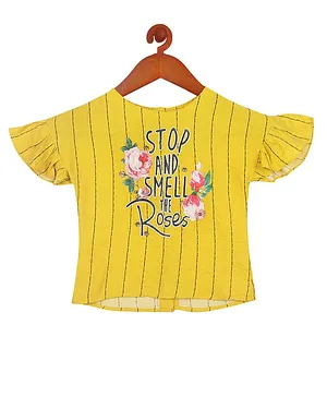 Tiny Girl Short Sleeves Stop & Smell Roses Print Top - Yellow