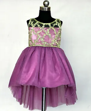 HEYKIDOO Sleeveless Floral Embroidered Detail High Low Style Dress - Violet