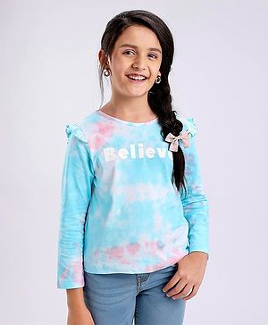 Pine Kids Full Sleeves Biowashed Top Text Print- Multicolor