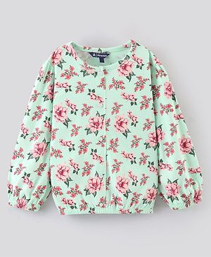 Pine Kids Full Sleeves Bio Washed Top Floral Print- Green