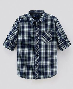 Pine Kids Full Sleeves Softner Wash Check Shirt - Green Blue