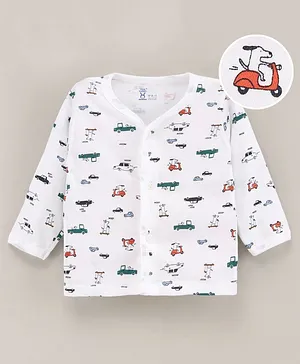 Pink Rabbit Cotton Knit Full Sleeves Vests Vehicles Printed - White