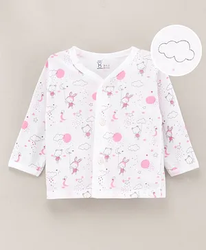 Pink Rabbit Cotton Knit Full Sleeves Vests Cartoon Printed - White