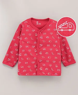 Pink Rabbit Cotton Knit Full Sleeves Vests Vehicle Print - Red