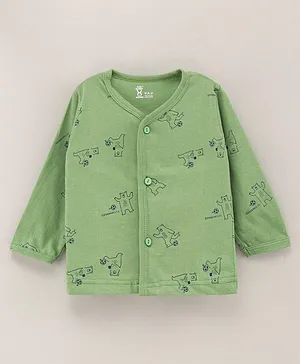 Pink Rabbit Cotton Knit Full Sleeves Vest Animal Print - Green