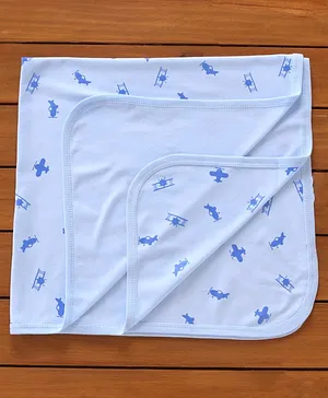 Pink Rabbit Baby Towel Glider Print - Light Blue
