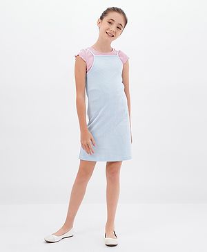 Primo Gino Two Piece Set Of Dress & Short Sleeves T-Shirt In Softer 2x2 Rib Cotton Elastane Fabric - Pink Blue