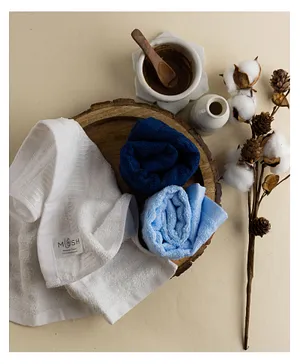 Mush Bamboo Washcloth || Ultra Soft, Absorbent, Anti-Microbial || Multipurpose - New Born Bath Face Towel / Natural Baby Wipes for Delicate Skin | 14 x 14 Inches (Sky blue, Navy Blue & White)