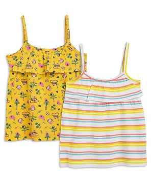 SuperBottoms Pack Of 2 Sleeveless All Over Forest Print & Striped Tops - Yellow & White