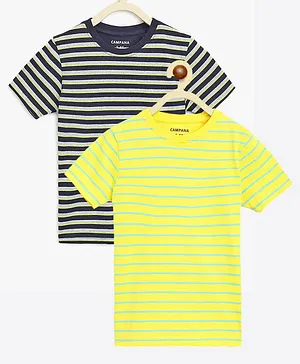 Campana Pack Of 2 Half Sleeves Kobe Striped Tees - Navy Blue & Canary Yellow